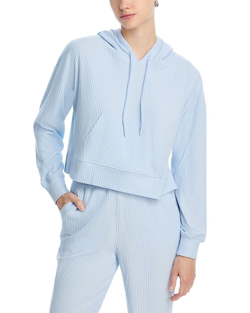 Aqua Brushed Rib Crop Hoodie Moonstone Size XL 3338
